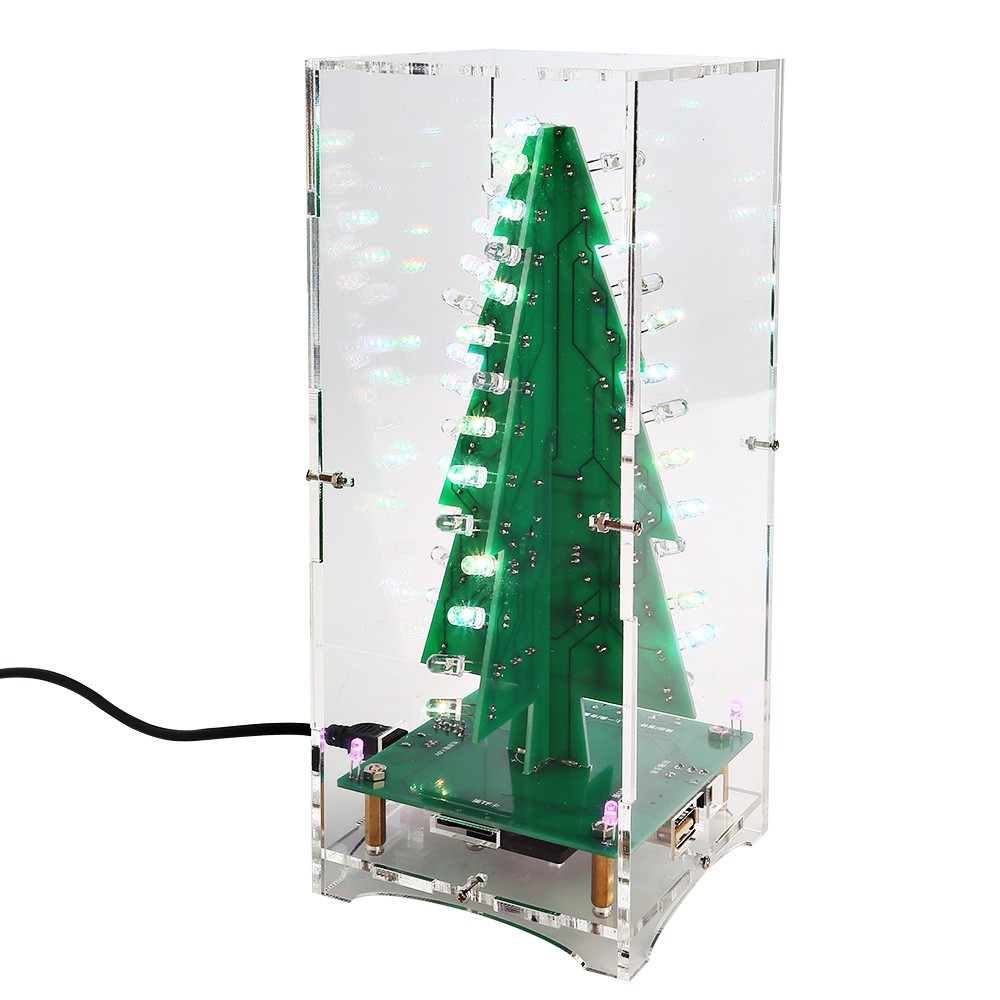Christmas Tree LED Flashing 3D DIY Electronic Learning Kit with MP3 Music Box Colorful Lights 7 ...